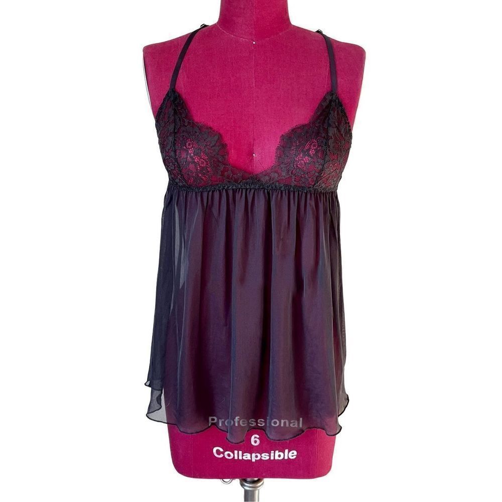 Victoria’s Secret Black Mesh Lace Racerback Babydoll Camisole Size Xs